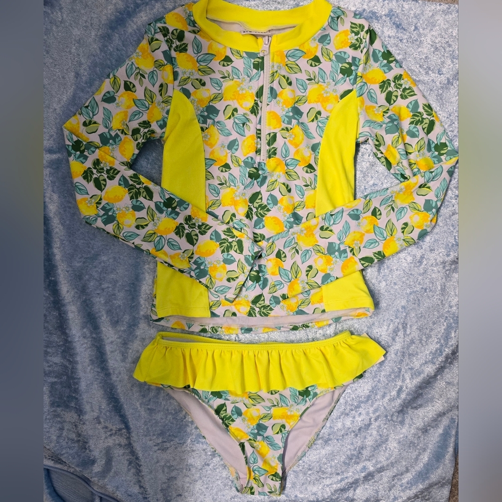 Nicole Miller Lemon Print Kids Swim Rashguard Set